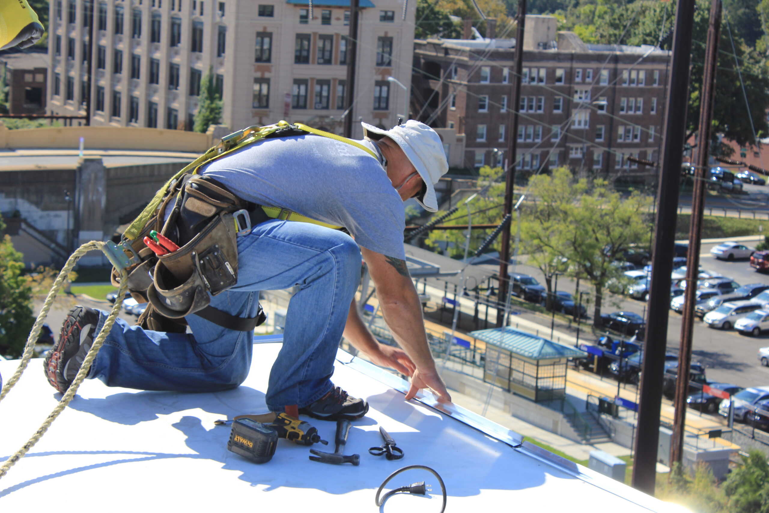 roofer fixing commercial roof